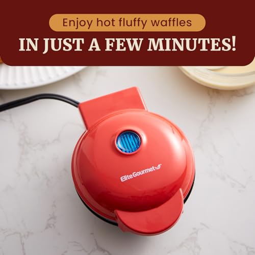 Image of Elite Gourmet EWM015R Electric Non-Stick Mini Waffle Maker, Belgian Waffle Maker, Compact Design, Hash Browns, Keto, Snacks, Sandwich, Egg, Easy to Clean, Red