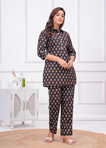 Image of Nevisha Style Printed Cotton Co-ord Set For Women's | Kurta With Pant Set For Women's | Cotton Co-ord Set For Women's
