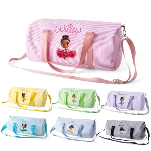 Bolsa de Ballet Personalizada para niñas con Nombre Personalizado Bolsa de Deporte de Rayas con Correa para el Hombro Bolsa de Gimnasio Rosa Bolso Deportivo para niños 23 cm × 23 cm × 46 cm