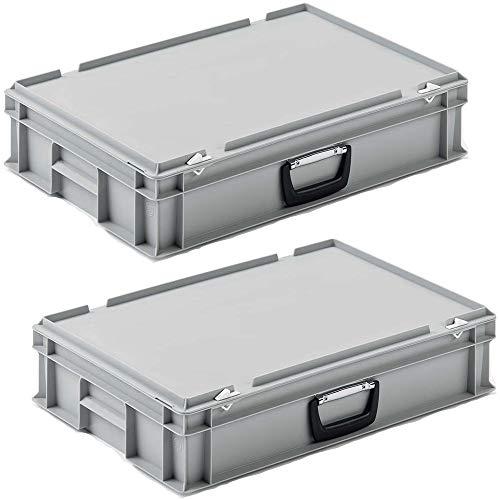 Lot de 2 valises empilables en polypropylène Gris 600 x 400 x 130 mm