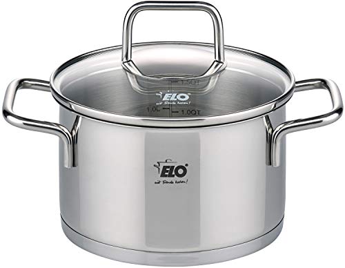 Möbel Jack Fleischtopf Kochtopf | Ø 12 cm | Edelstahl | Induktionsgeeignet | mit Glasdeckel Cover