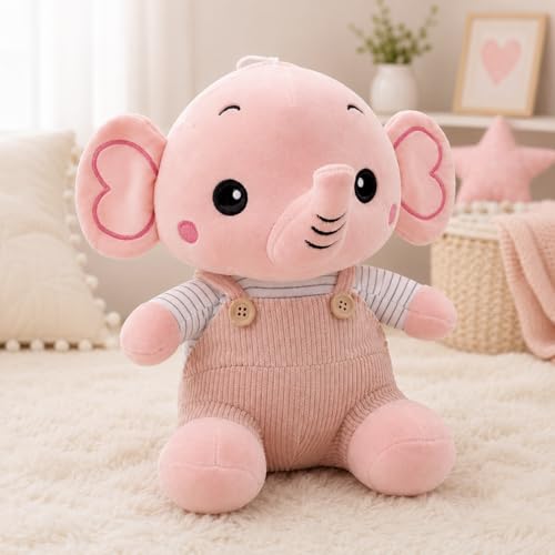 Image of Pink Elephant Soft Toy 35 cm for Kids & Babies | Ultra Soft Plush Stuffed Animal Teddy | Cute Birthday Gift for Girls & Nursery Decor