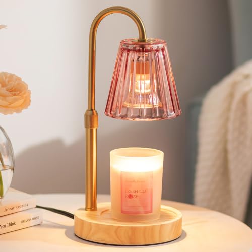 Candeldo Candle Warmer Lamp with Timer Pink Glass Shade
