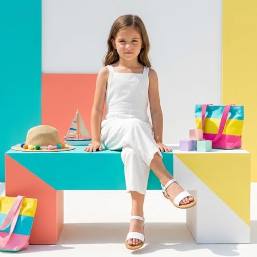 Image of CUSHIONAIRE Clara Casual Flat Girls Sandals, Adjustable Buckle Ankle Strap with Lightweight Cushioned Comfort Kids Sandals