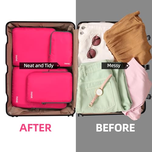 Image of BAGAIL 4 Set /6 Set /8 Set Compression Packing Cubes Travel Accessories Expandable Packing Organizers (Cloth Pattern, 4-Fuchsia)