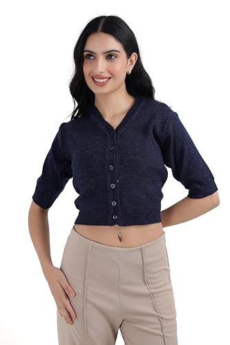 Image of Women Winter Wear V-Neck Half Sleeves Regular Fit Woollen Blouse