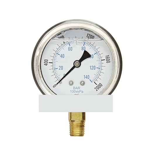 Manomètre de pression 0-2000 PSI avec cadran lisible 2,5 pouces et raccord WOG