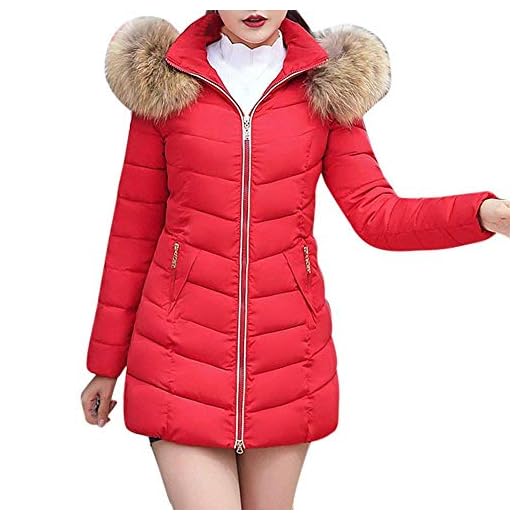 Huixin Quiltad kappa quiltad jacka långärmad enfärgad elegant vinter kvinnor jackor lång stark varm dragkedja kappa dunjacka, röd, 3XL