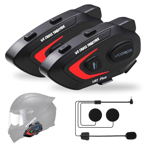 VCOROS Intercomunicador Casco Moto VR1 Plus,6.0 Bluetooth para 2 Motociclistas 500m,Impermeable...