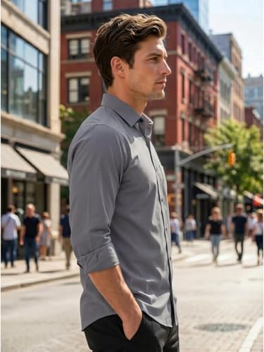 Image of Men's Regular Fit Solid Pattern Cotton Shirt with Spread Collared Long Sleeve Standard Length and Button Down Closure Type | Shirts | Stylish Shirts for Men