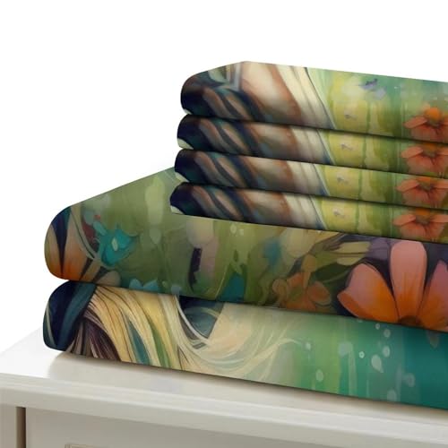Parure de lit imprimé 3D haut de gamme Fleurs et Chevaux en microfibre single - 7