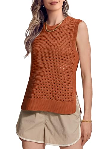Image of SuperPrity Women's Sweater Vest Sleeveless Crochet Sheer Knit Sweater Tank Casual See Through Crewneck Sweater