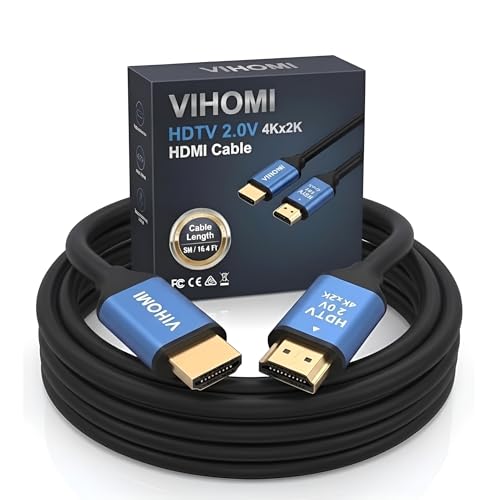 Image of 4K HDMI Cable 5 Meter, HDMI 2.0 High Speed Cable with Blue Metal Connectors, Supports 4Kx2K UHD, HDR, Mirror & Extended Mode for Gaming, Laptop, TV, Monitor, Projector