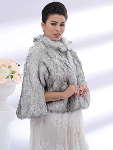 Aukmla Faux Fur Wrap Bridal Stole Wedding Fur Shrug Winter Cape with Rhinestones Brooch3