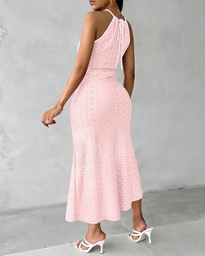 Image of CHICME Womens Summer Halter Ruched Bodycon Long Dresses