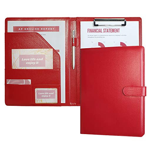 Image of Mymazn Padfolio Clipboard Folder Portfolio, Faux Leather Storage Clipboard with Cover for Legal Pad Holder Letter Size A4 Writing Pad for Business School Office Conference Notepad Clip Boards (Red)