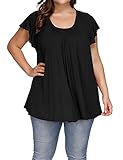 ALLEGRACE Women's Plus Size Top Short Sleeve Casual Ruffle Loose Pleated Flowy Summer T Shirts Black 4X