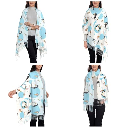 Écharpe à franges pingouins mignons noire en taille unique - 6