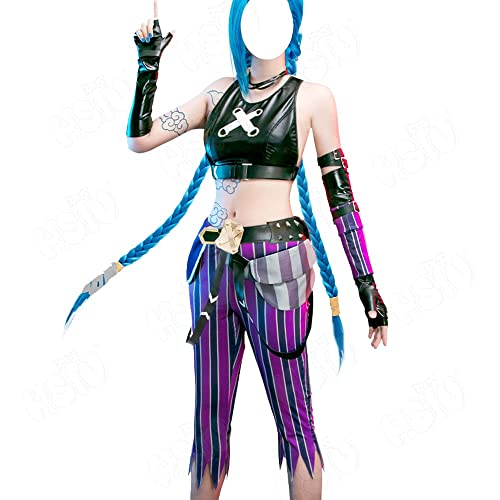 MINDONG Jinx Cosplay -Kostüm LOL Cosplay -Kostüm -Uniform -Outfits Halloween Carnival Anzug Mädchen Cosplay -Party LOL Cosplay (Color : Grey-Pink, Size : M) Cover