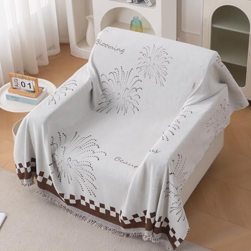 Image of HOKIPO 320 GSM Chenille Sofa Throw Blanket for 1 Seater Sofa - Printed All-Season Sofa Cover, 'Serene Abode Series' Brown Dot Burst (180x180 cm) (AR-6631-D6)