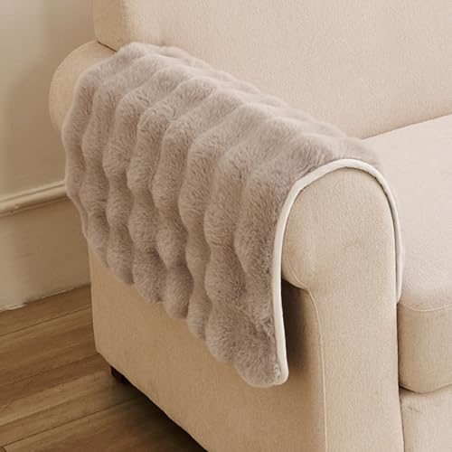 HOKIPO FurHug Faux Fur Sofa Armrest Cover, 2 Pc, Latte Brown