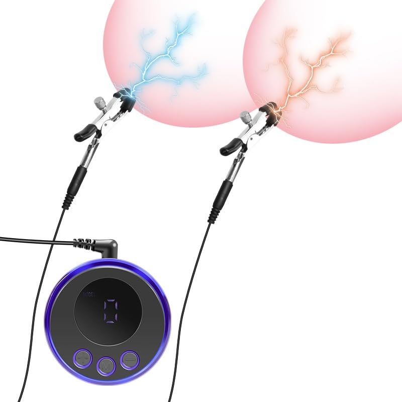 JANNSK Electric Shock Nipple Clip Chain, BDSM Nipple Clamps,Nipple Clitoral Clamps Stimulator Adjustable Adult Sex Toy