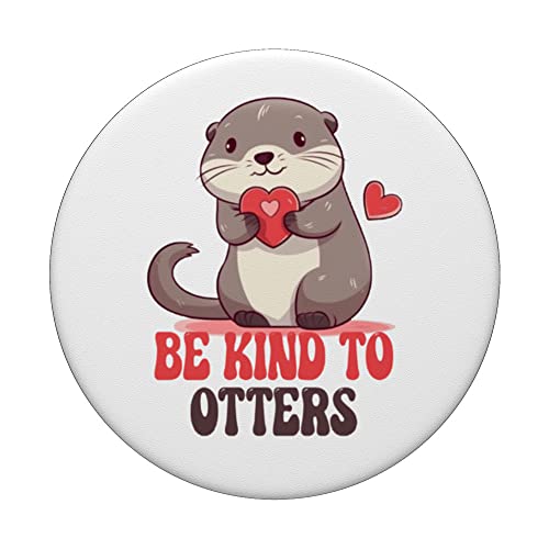 Cartoon Otter Cute Animal Hearts Be Kind To Otters PopSockets Swappable PopGrip, Black - Image 3