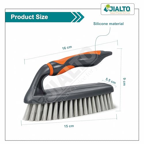 Image of JIALTO Heavy Duty Hand Scrub Brush for Bathroom & Kitchen Cleaning, Ergonomic Non-Slip Handle, Hard Bristle Cleaning Brush for Tiles, Sink, Floor, Grout, Wash Basin & Household Deep Cleaning
