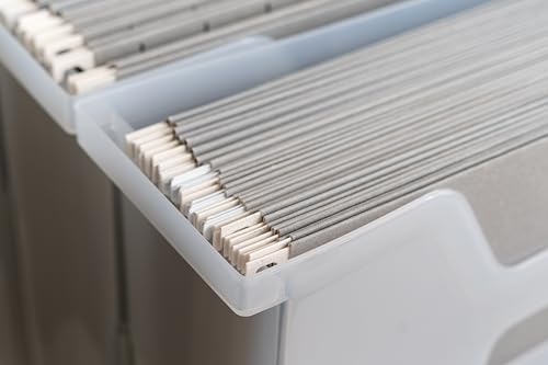 Image of IRIS USA Small Desktop File Box with Open Top, Clear | Organize paperwork, mail, magazines, and office supplies with portable storage for desks, classrooms, and home workspaces