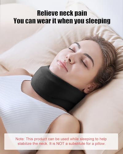 Image of Neck Brace for Sleeping - Cervical Collar Relief Neck Pain and Neck Support Soft Foam Wraps Keep Vertebrae Stable for Relief of Cervical Spine Pressure for Women & Men Jet Black Small Size