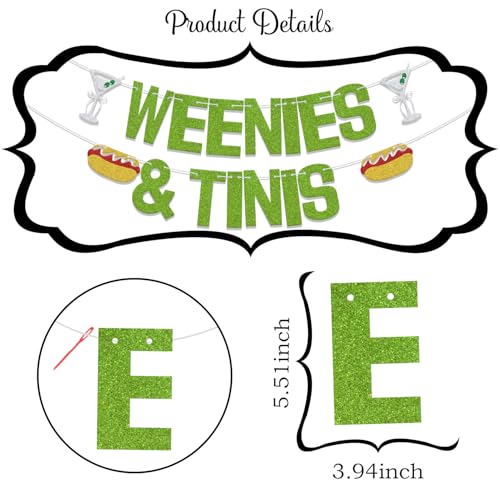 Image of Weenies & Tinis Banner,Martini Bar Party Decorations,Hot Dog Martini Bar,Martini Themed Bachelorette Party Decorations Supply Green