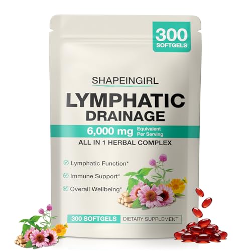 SHAPEINGIRL Lymphatic Drainage Supplements | 300 Softgels, 6000 mg Herbal Lymph System Support for Women & Men | 21-in-1 Herbal Blend for Lymphatic Support, Fluid Balance & Immune System