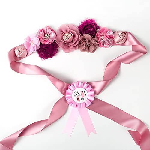 Handmade Floral Pearl Maternity Sash for Mom to Be - Luxury 3D Crystal Pregnancy Sash, Baby Shower Photo Props, Gender Reveal & New Mom Belly Band Keepsake Gift(Lavender Pink)2