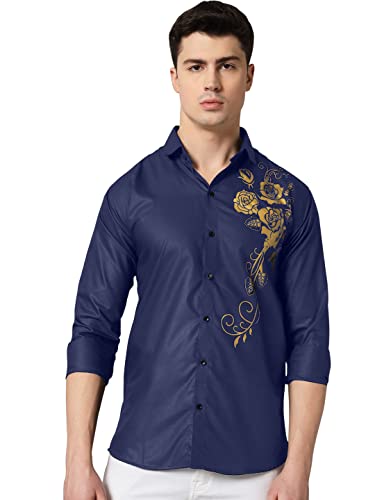 Image of Zombom Men's Regular Fit Cotton Blend Printed Spread Collar Full Sleeve Casual Shirt