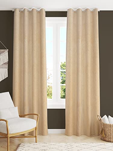 Image of Homefab India 1 Piece Velvet Long Door Curtain - 9 feet, Room Darkening Curtains, Cream
