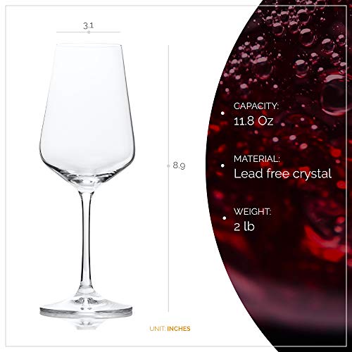 Red Wine Glasses (Set of 6) - Elegant, Durable & Crystal Clear Wine Stemware, 100% Lead Free, Made in Europe, 11.8 Ounce