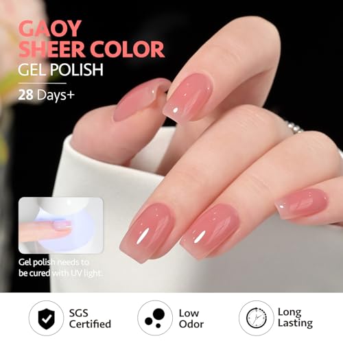 Image of GAOY Jelly Burgundy Gel Nail Polish Set, 6 Transparent Colors Red Pink Brown Nude Soak Off UV Light Cure Gel Polish Kit for Salon and Nail Art DIY at Home