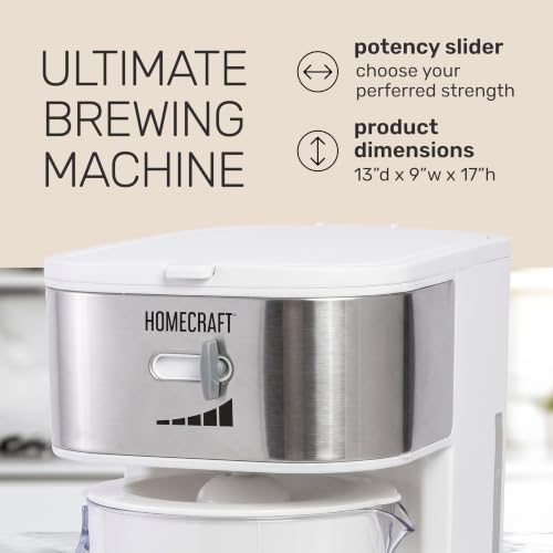 Image of HomeCraft 3-Quart White Stainless Steel Cafe' Iced Tea And Iced Coffee Brewing System, 12 Cups, Strength Selector & Infuser Chamber, Perfect For Lattes, Lemonade, Flavored Water, Large Pitcher
