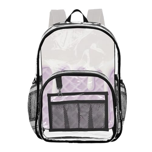 Waffle Grid Ice Cream Purple Clear School Backpacks Clear Book Bags With Side Pocket See Through Heavy Duty For
