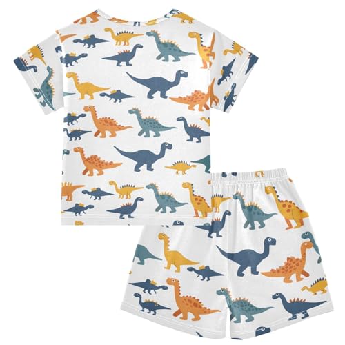 ALAZA Dinosaur Animal White Pajamas Short Sleeve 2 Piece Sleepwear Top and Bottom Pajama Set Unisex2