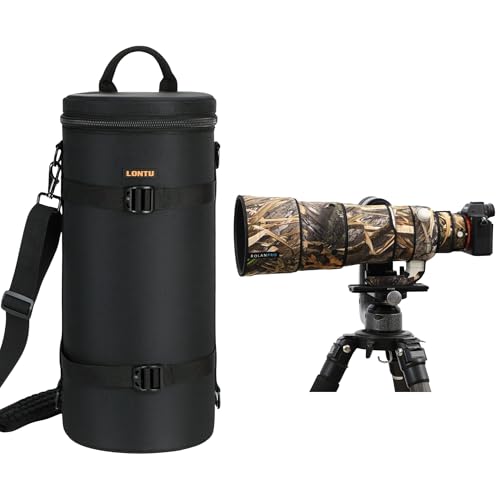 LONTU �J���������Y�o�b�O �h�� �h�� �ϖ��� Sony FE 100-400mm F4.5 GM OSS�Ή� �P��/����/��񂰑��p�r �N�b�V�����t���Ռ��z�� �]�������Y�P�[�X ROLANPRO �����Y�J�o�[(Black + Dry Grass Ca