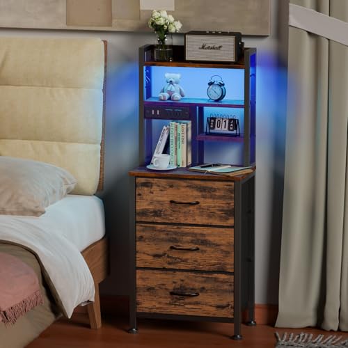 Furnulem ET-109 Tall Nightstand With 3 Fabric Drawers And Bookshelf thumb #7