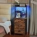 Furnulem Night Stand Set 2, LED Nightstand with Charging Station, 3 Fabric Drawers and 4 Tier Storage Shelf, Bedside End Table for Bedroom, Dorm, Office, Rustic Brown