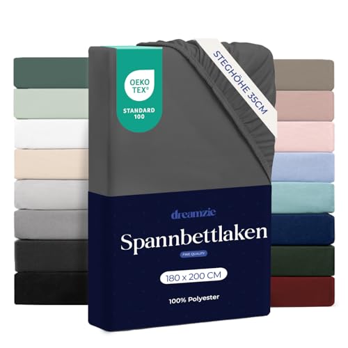Dreamzie - Spannbettlaken 180x200cm | Mikrofaser Weich – Für Dicke Matratzen – Oeko-Tex | Komfort, Atmungsaktivität, Pflegeleicht – Dunkelgrau