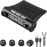 POFET Monitor de presión de neumáticos de Coche, Pantalla detectora de 4 Ruedas, Sistema de Monitor Solar TPMS, Alarma de Coche inalámbrica Universal, para Remolque RV