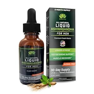 BIOACTIVE Liquid Ashwagandha Supplement Drops – Testosterone Booster For Men* – Adaptogen for Stress Support, Men’s Wellness – Organic, Vegetarian, Gluten Free, Non-GMO, 59 Servings (1 Oz, Unflavored)