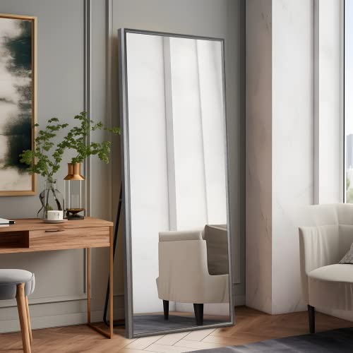 Image of NeuType Full Length Bedroom Wall-Mounted Floor Mirror with Standing Holder (Deep Gray)