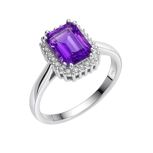 Bague Améthyste Argent 925 Anti-Ternissement Bijou Halo Confortable Femme