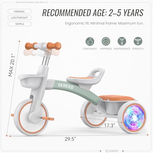 SEREED Colorful Lighting Toddler Tricycle for 2-5 Years Old Boys Girls, Adjustable Seat&Handlebar Trike, Removable Basket, Birthday Gift Idea for Kids Ages 2+ (Green) by SEREED - Image 8