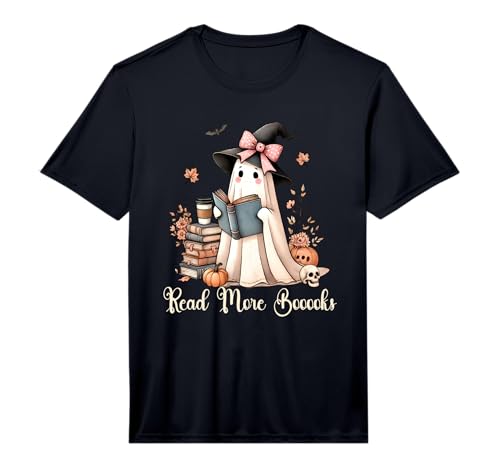 Ghost Reading Book Coquette Bow Halloween Girl Kid Teacher Performance T-Shirt